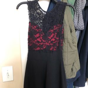 Black Lace and Red Skater Dress